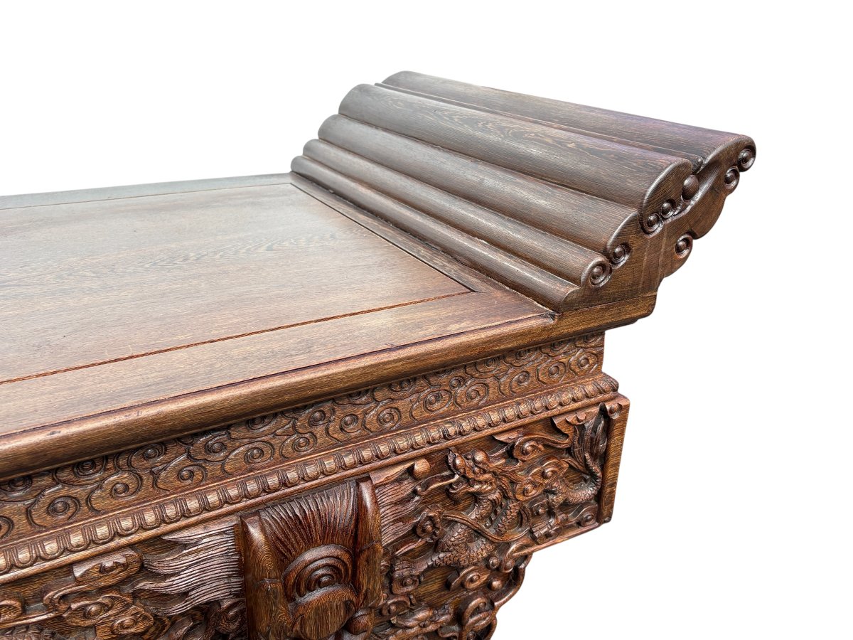 Large (230 Cm) Chinese Hardwood Console Table From The 20th Century.-photo-2