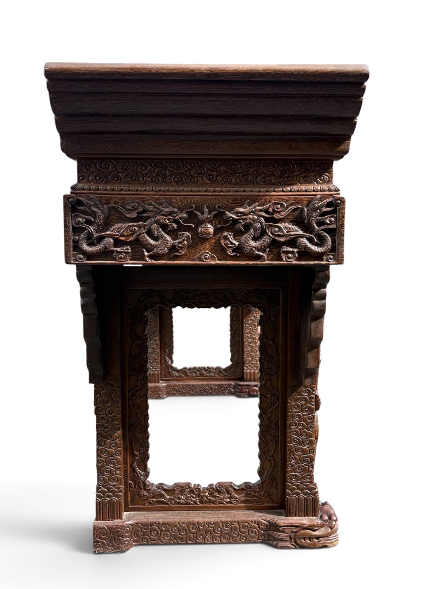 Large (230 Cm) Chinese Hardwood Console Table From The 20th Century.-photo-4