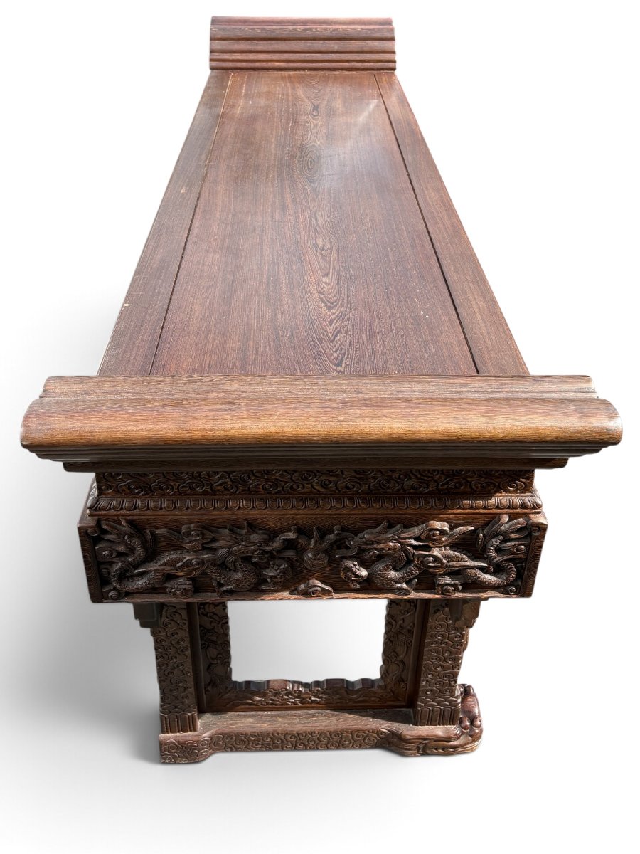 Large (230 Cm) Chinese Hardwood Console Table From The 20th Century.-photo-5