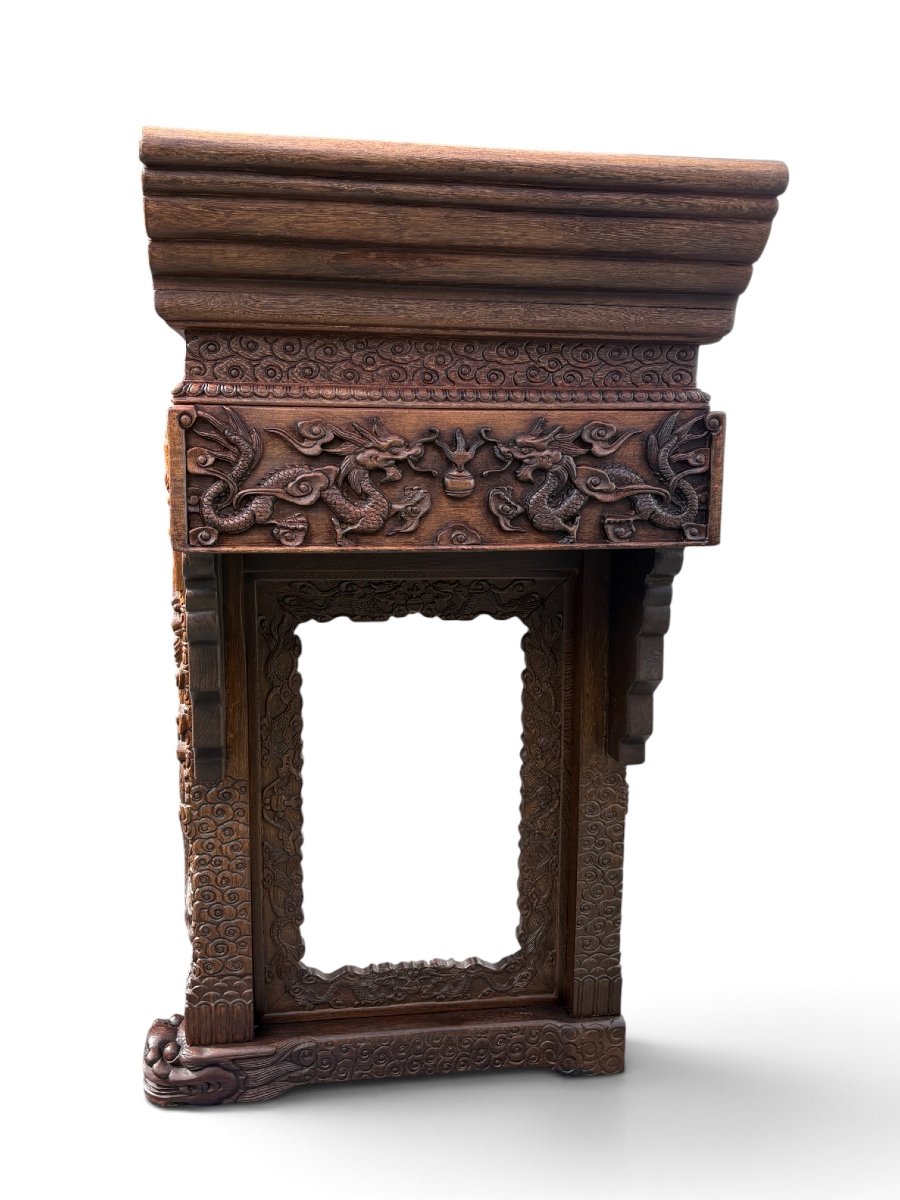 Large (230 Cm) Chinese Hardwood Console Table From The 20th Century.-photo-6