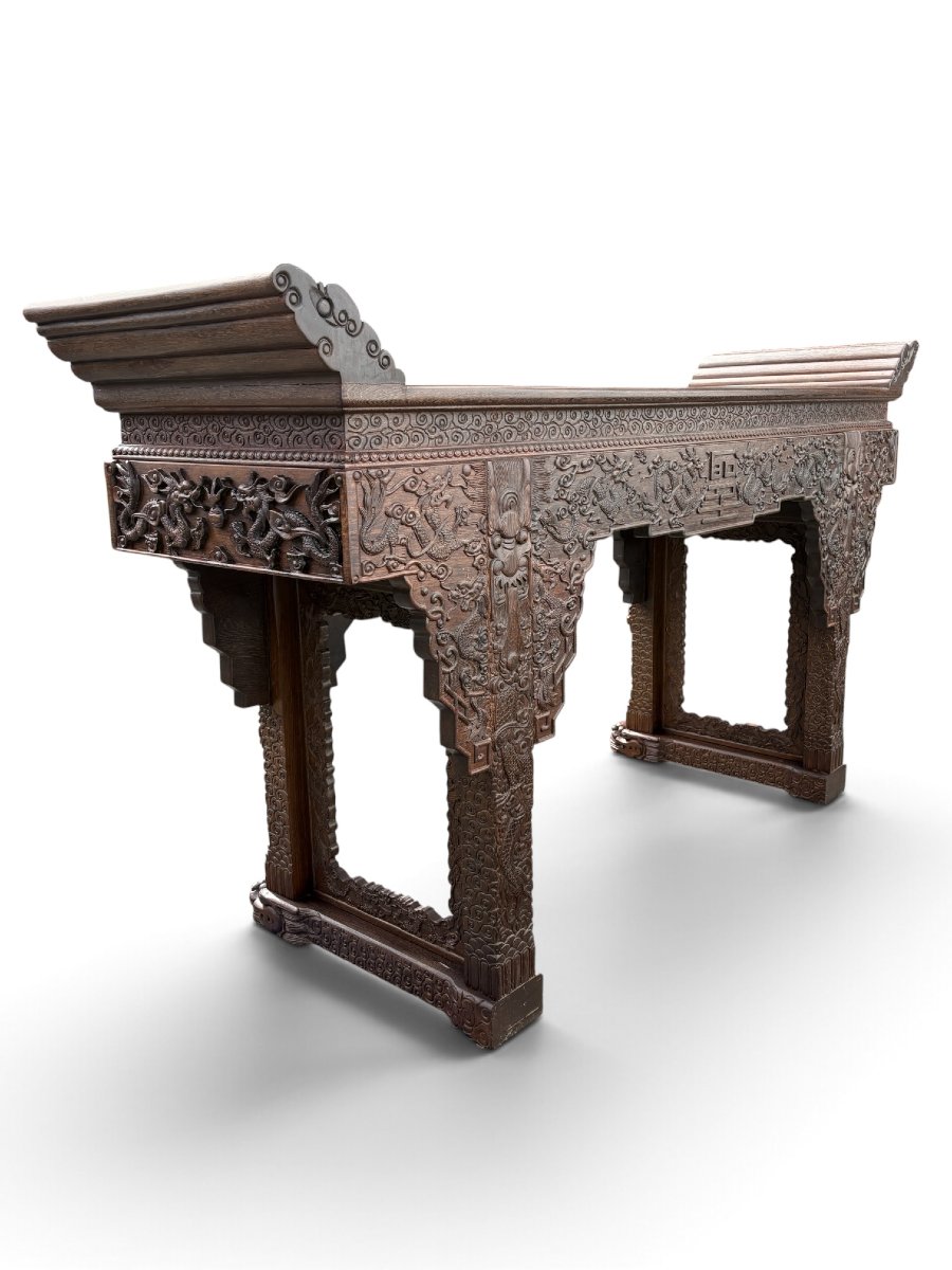 Large (230 Cm) Chinese Hardwood Console Table From The 20th Century.-photo-7