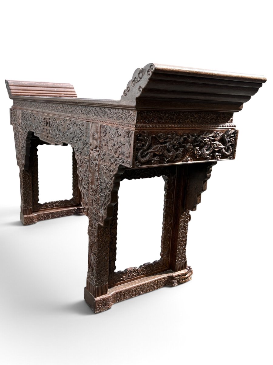 Large (230 Cm) Chinese Hardwood Console Table From The 20th Century.-photo-8