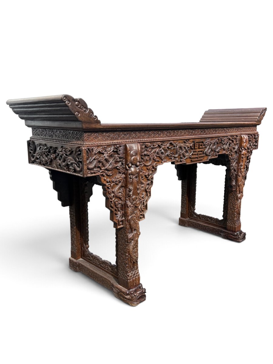 Large (230 Cm) Chinese Hardwood Console Table From The 20th Century.