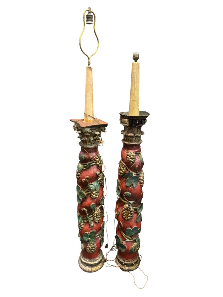 Paire de colonnes en bois torsadées du XVIIe siècle-photo-7