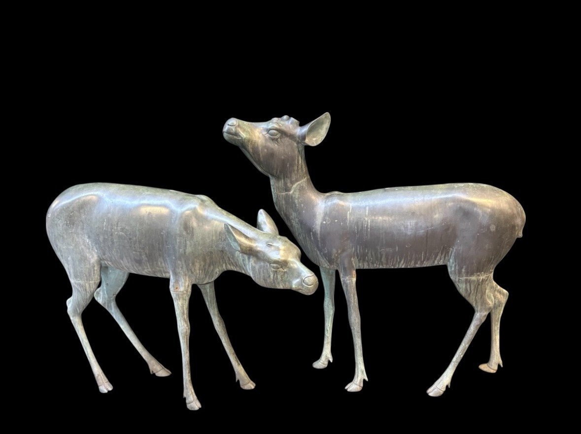 A Very Beautiful Pair Of 19th-century Bronze Stags.