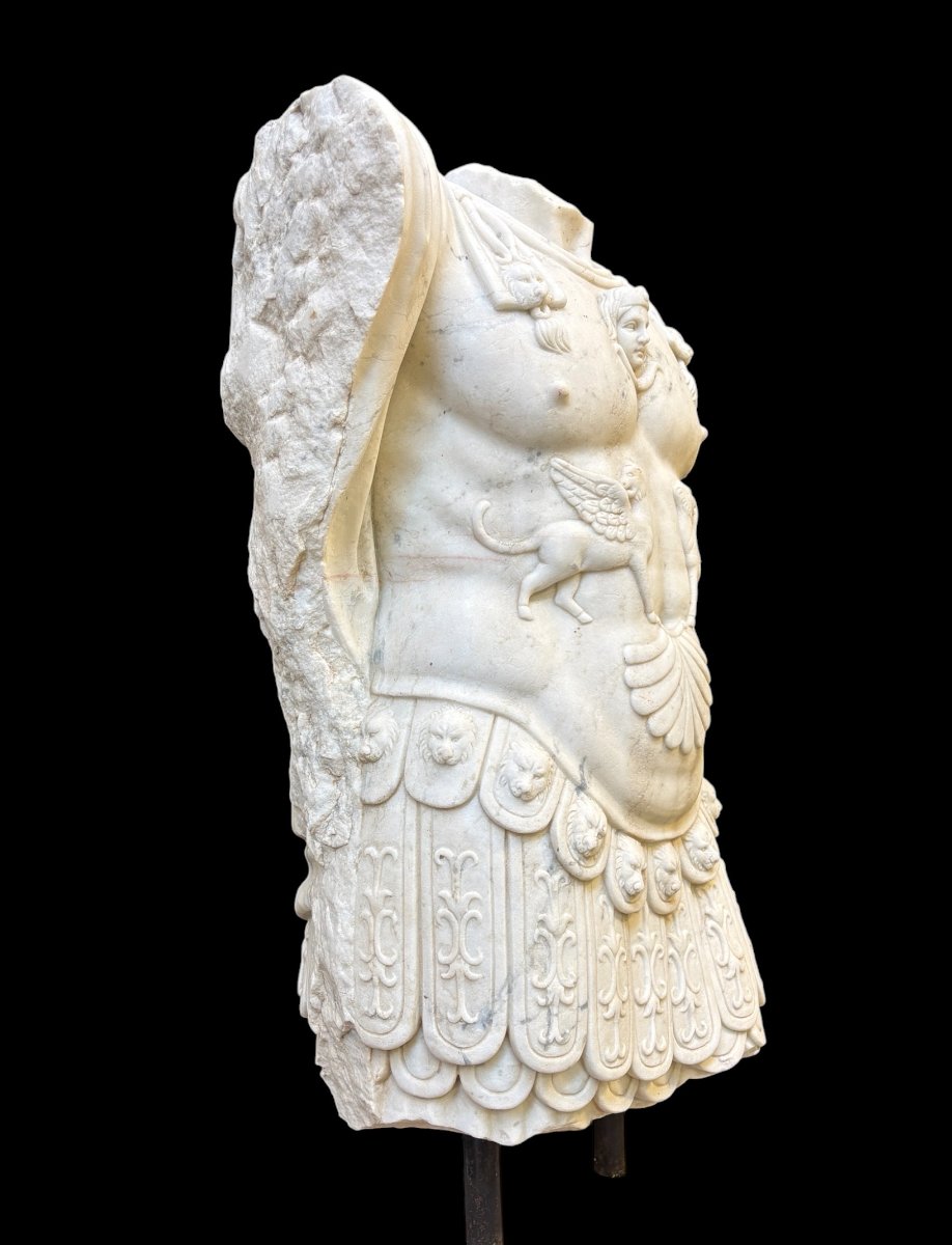Large White Marble Sculpture Of A Roman Torso , 20th-century  (149 Cm) -photo-3