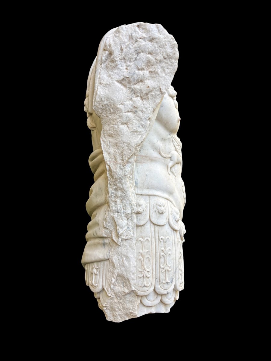 Large White Marble Sculpture Of A Roman Torso , 20th-century  (149 Cm) -photo-4