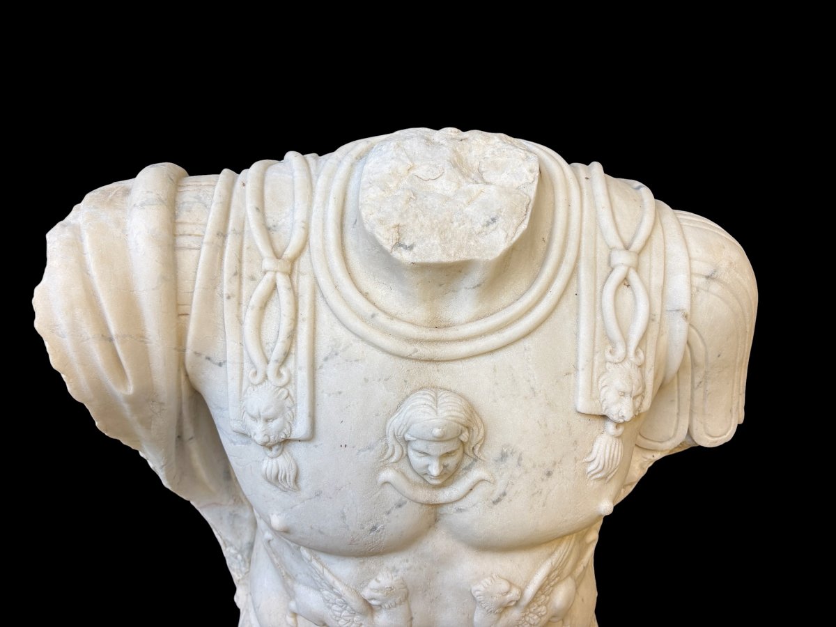Large White Marble Sculpture Of A Roman Torso , 20th-century  (149 Cm) -photo-2