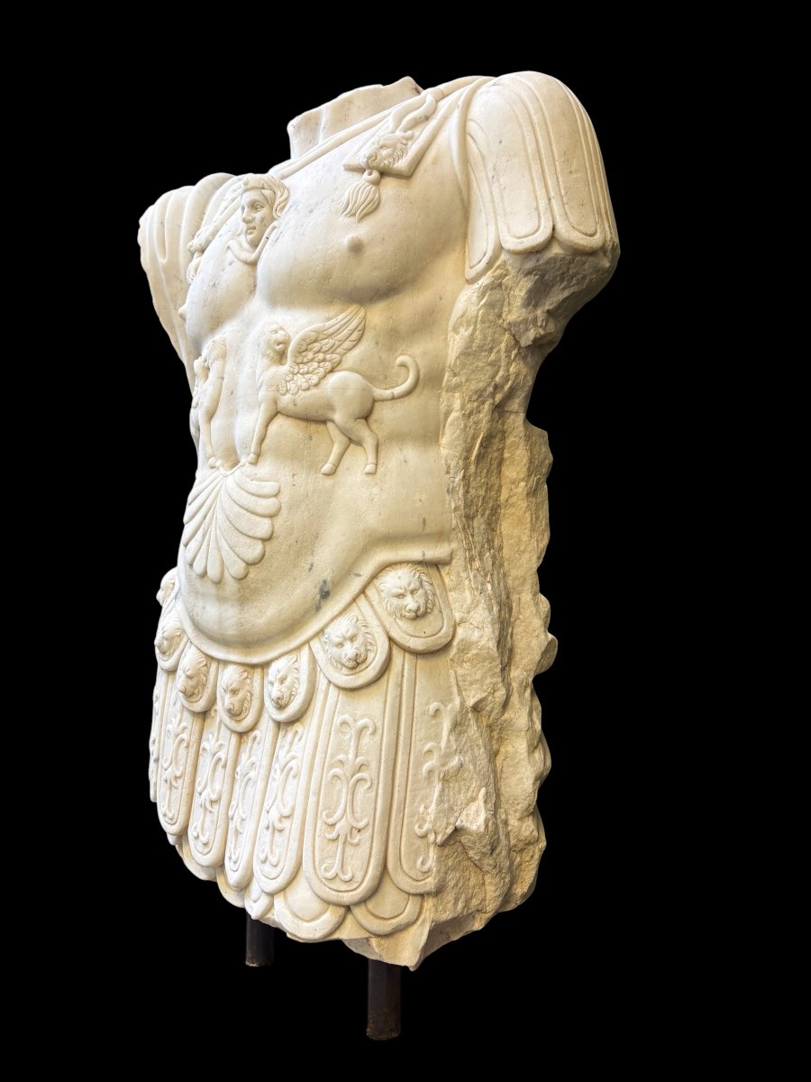 Large White Marble Sculpture Of A Roman Torso , 20th-century  (149 Cm) -photo-3