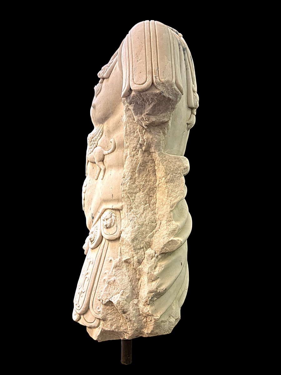 Large White Marble Sculpture Of A Roman Torso , 20th-century  (149 Cm) -photo-4