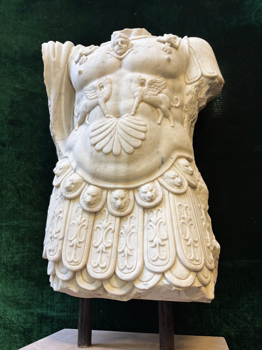 Large White Marble Sculpture Of A Roman Torso , 20th-century  (149 Cm) -photo-5