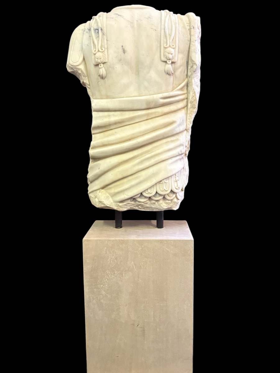 Large White Marble Sculpture Of A Roman Torso , 20th-century  (149 Cm) -photo-7