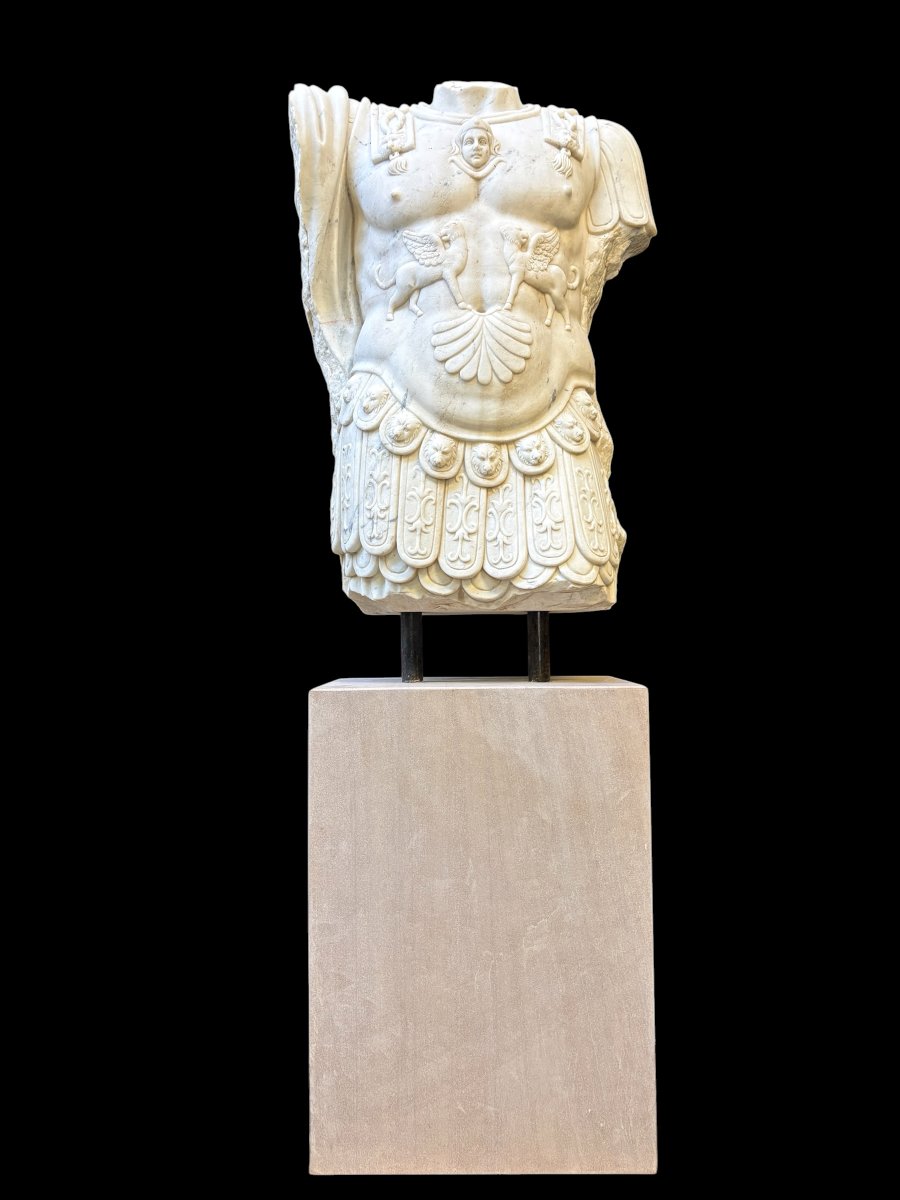 Large White Marble Sculpture Of A Roman Torso , 20th-century  (149 Cm) -photo-8