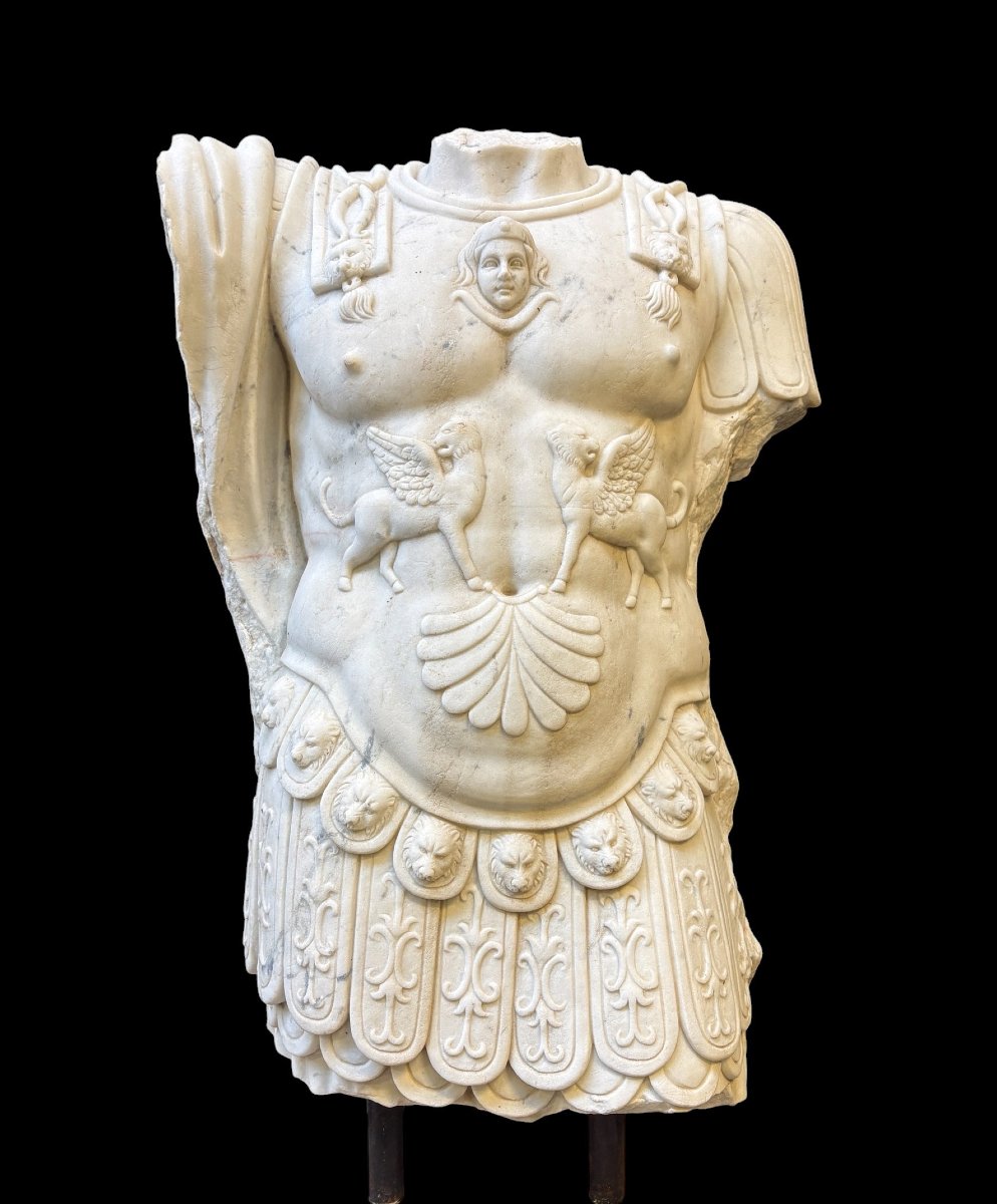 Large White Marble Sculpture Of A Roman Torso , 20th-century  (149 Cm) 