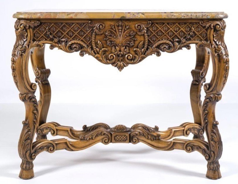 Table Centrale En Chêne Richement Sculpté Avec Un Plateau En Marbre Circa 1900-photo-8