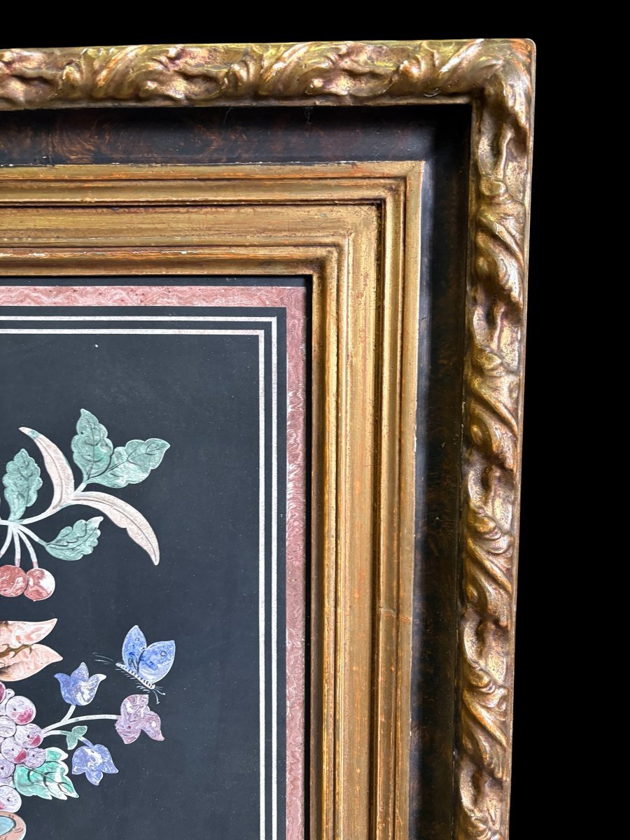 Painting, “still Life With Flowers” In Scagliola, 19th Century-photo-4