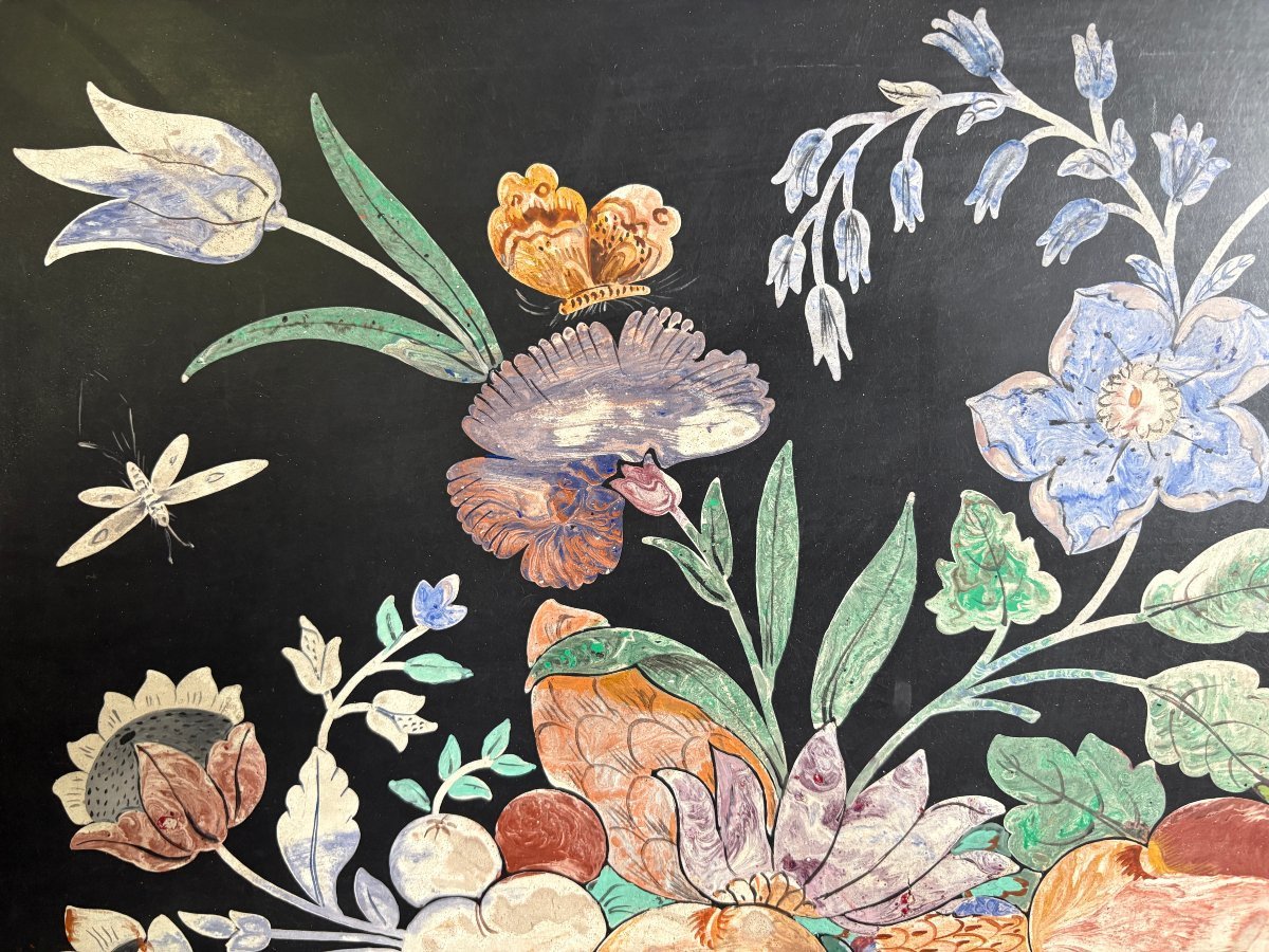 Painting, “still Life With Flowers” In Scagliola, 19th Century-photo-1