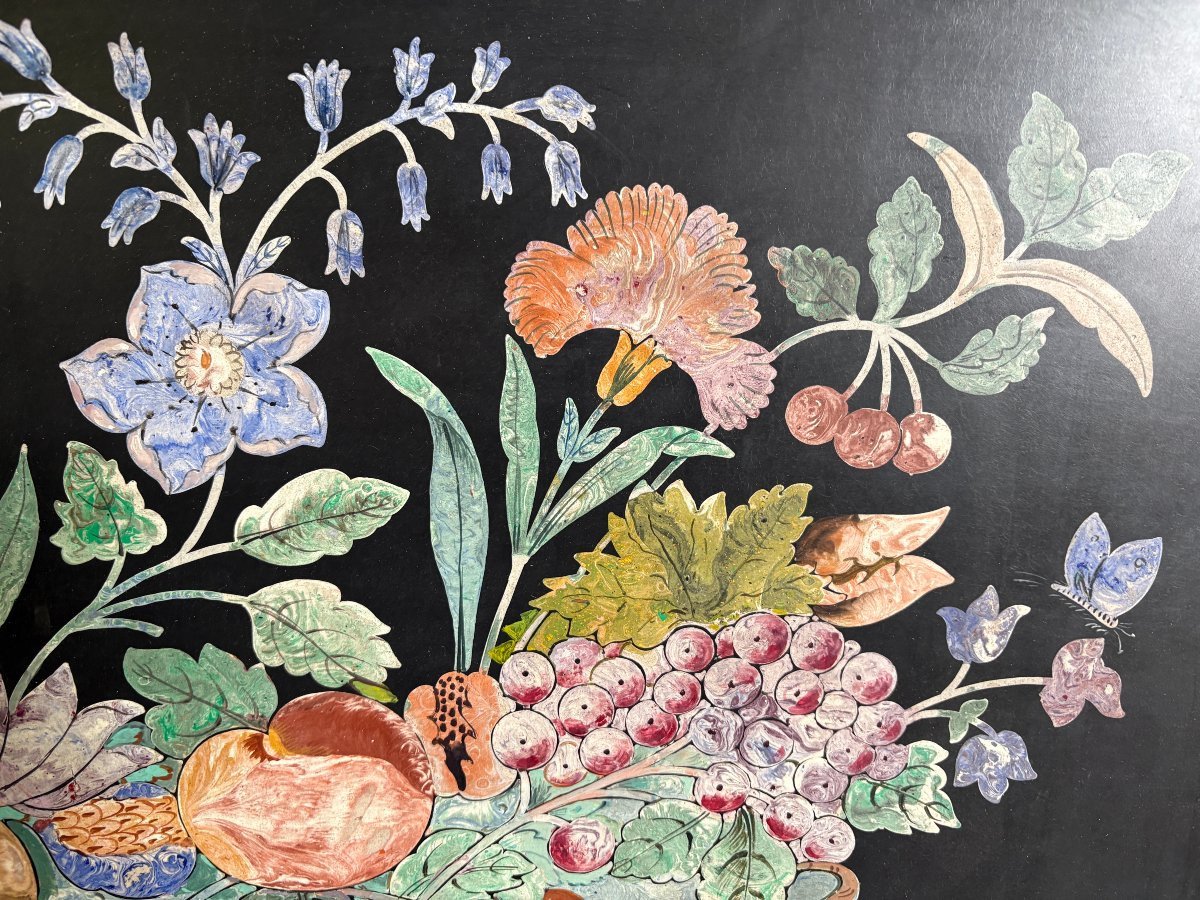 Painting, “still Life With Flowers” In Scagliola, 19th Century-photo-3