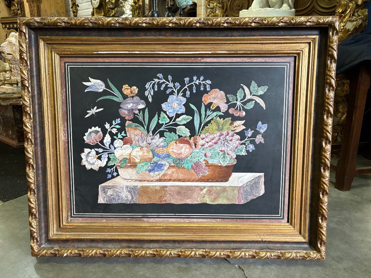 Painting, “still Life With Flowers” In Scagliola, 19th Century-photo-4
