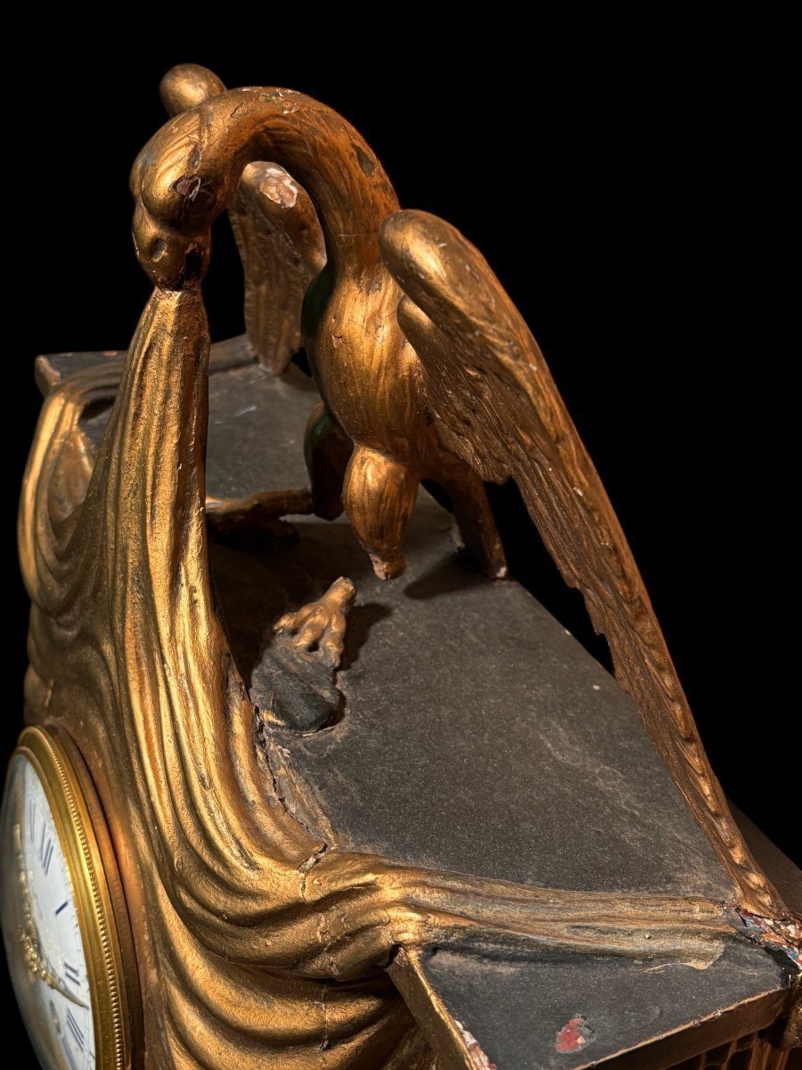 Elegant 19th-century Gilded Wooden "eagle With Drapery" Clock-photo-3