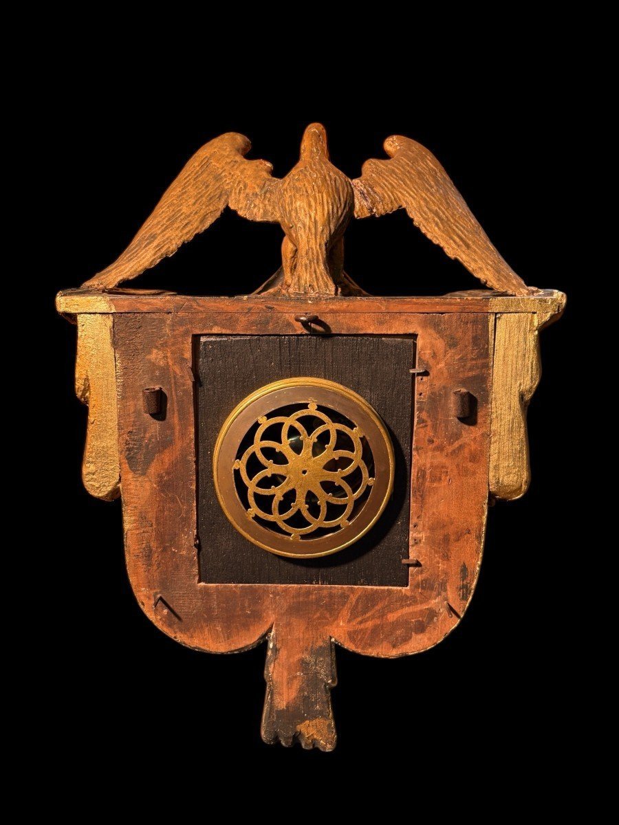 Elegant 19th-century Gilded Wooden "eagle With Drapery" Clock-photo-8