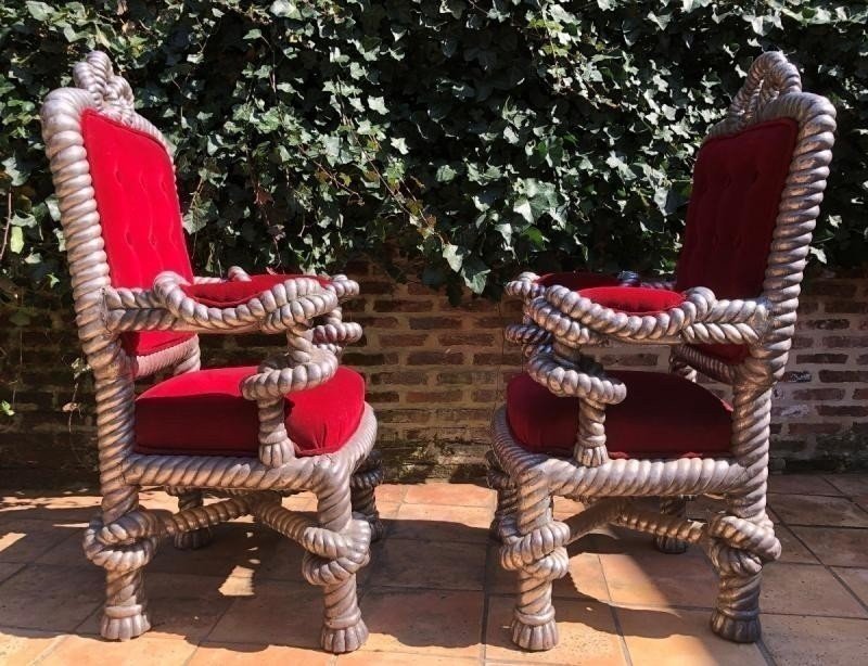 Rare Paire De Grands Fauteuils " Cordes " Fin 19ème.-photo-3