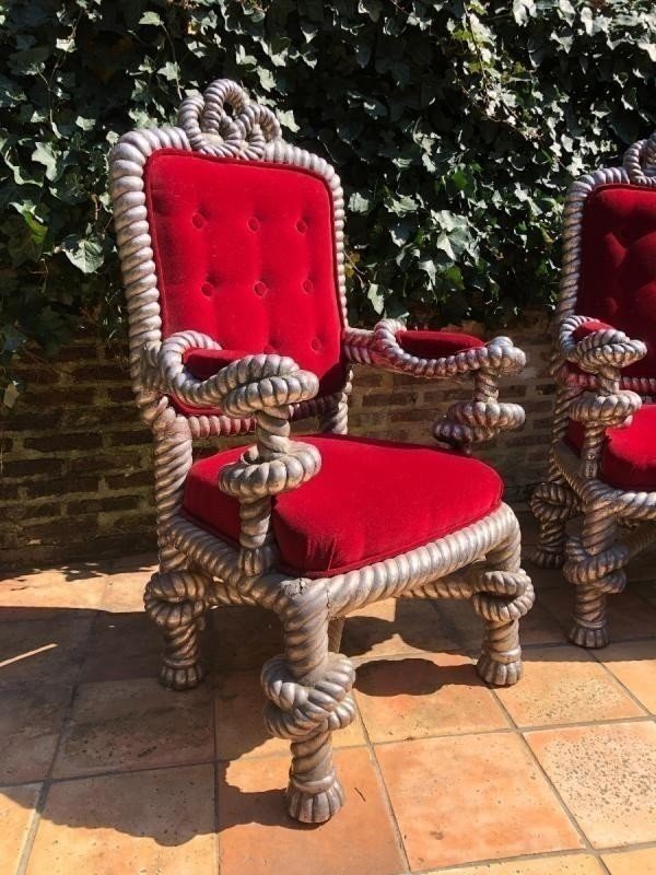 Rare Paire De Grands Fauteuils " Cordes " Fin 19ème.-photo-4