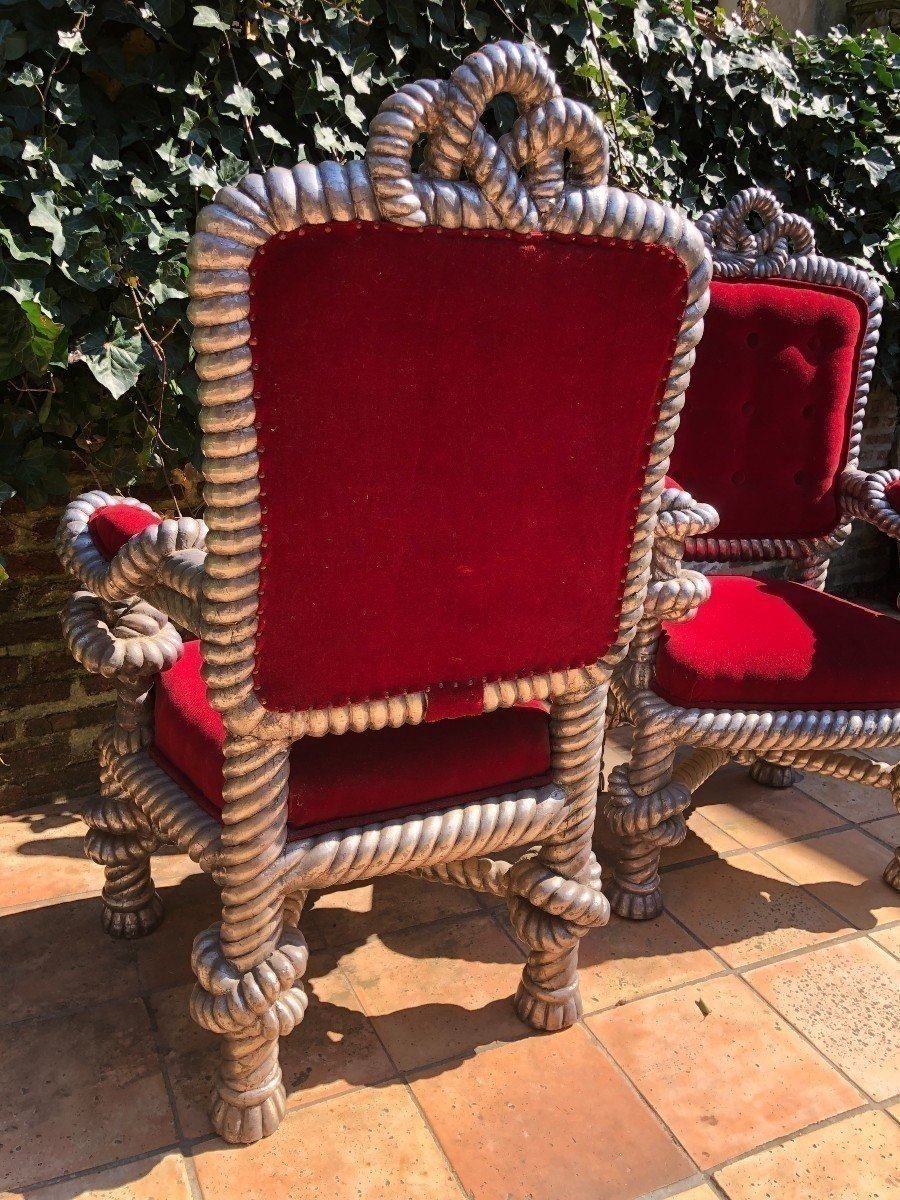 Rare Paire De Grands Fauteuils " Cordes " Fin 19ème.-photo-6