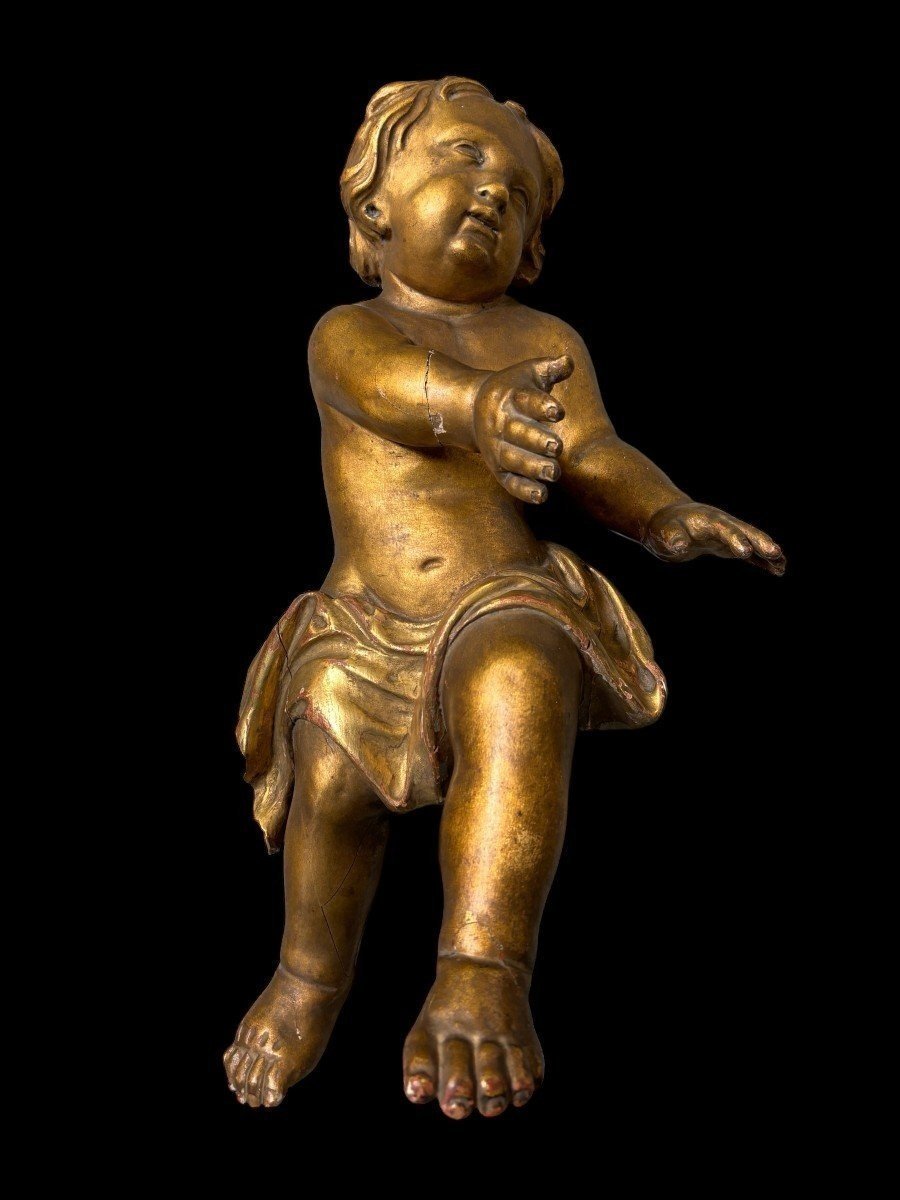 Paire d'Anges En Bois Doré Début 18ème.-photo-3