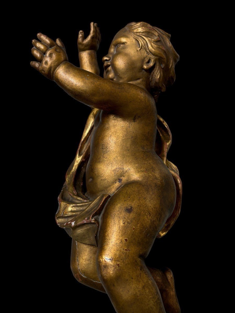 Paire d'Anges En Bois Doré Début 18ème.-photo-4