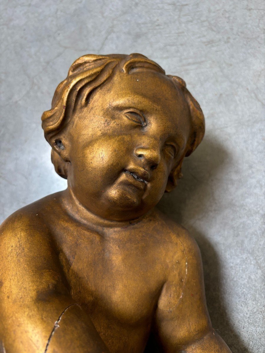 Paire d'Anges En Bois Doré Début 18ème.-photo-1