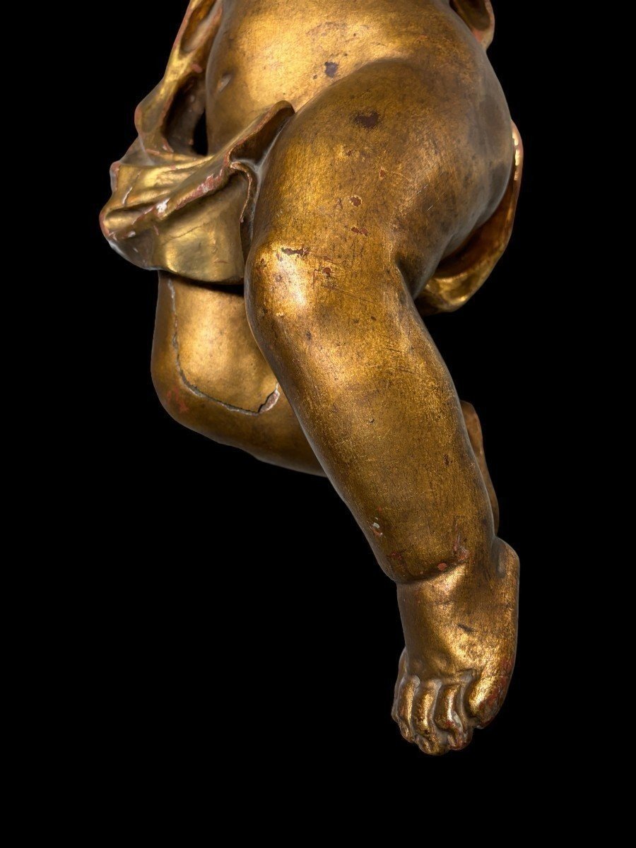 Paire d'Anges En Bois Doré Début 18ème.-photo-4
