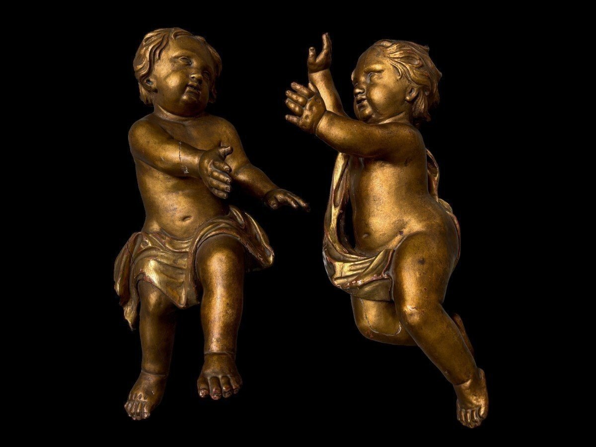 Paire d'Anges En Bois Doré Début 18ème.-photo-5