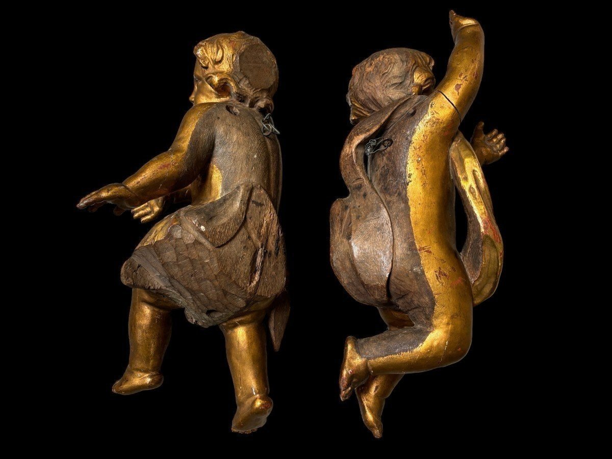 Paire d'Anges En Bois Doré Début 18ème.-photo-7