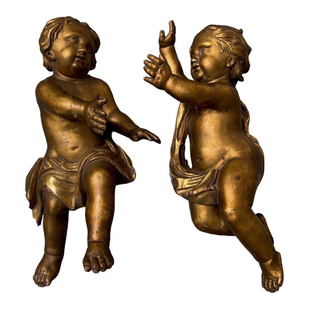 Paire d'Anges En Bois Doré Début 18ème.-photo-8