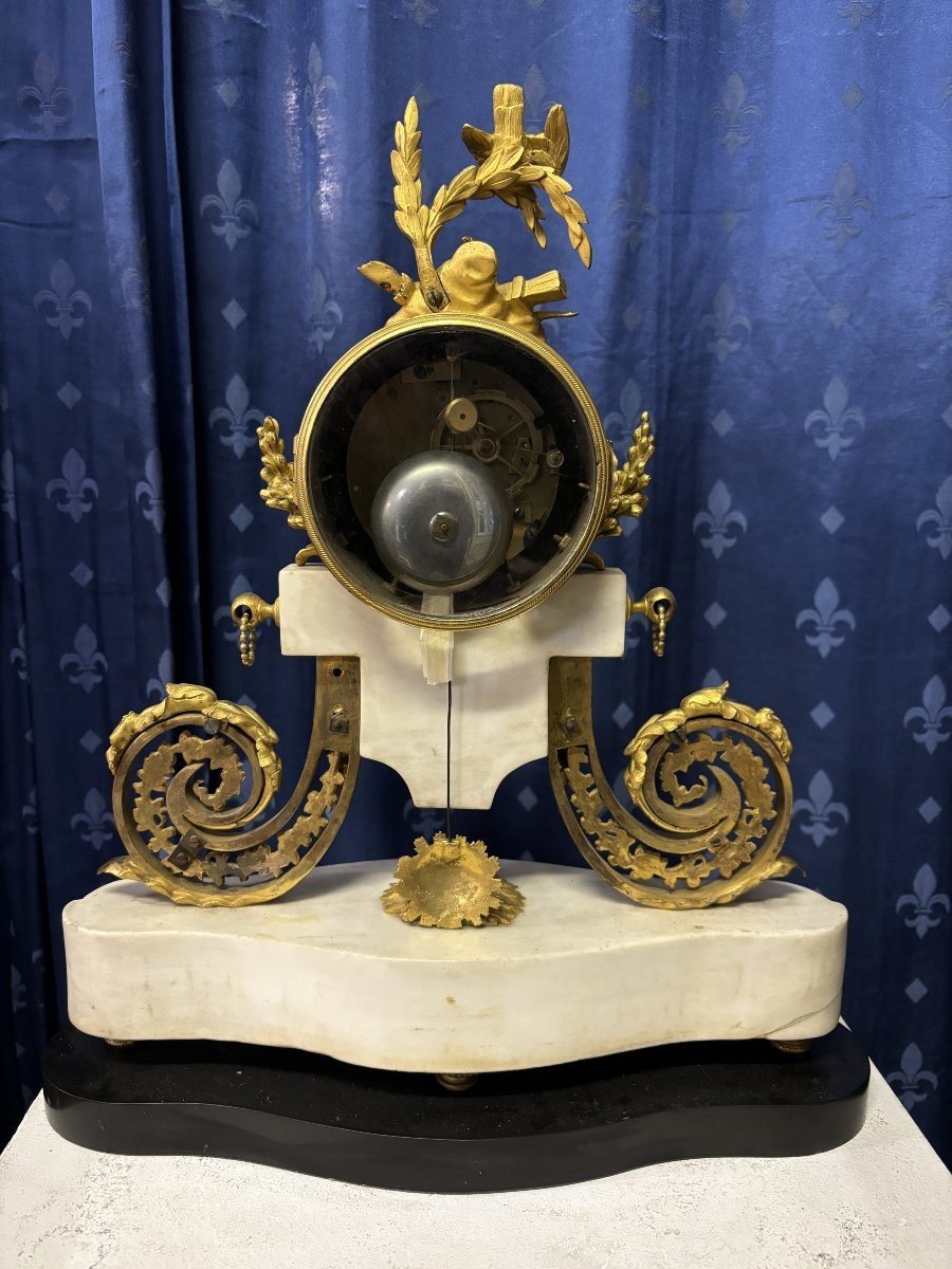Jolie Pendule De Style Louis XVI En Marbre Et Bronze Doré 18ème.-photo-7