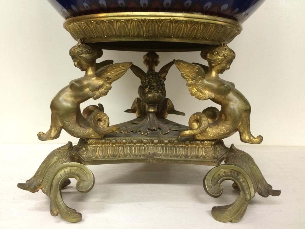 Grande Cashe-pot , Jardinière En émaille Cloisonné / Bronze 19ème.-photo-4