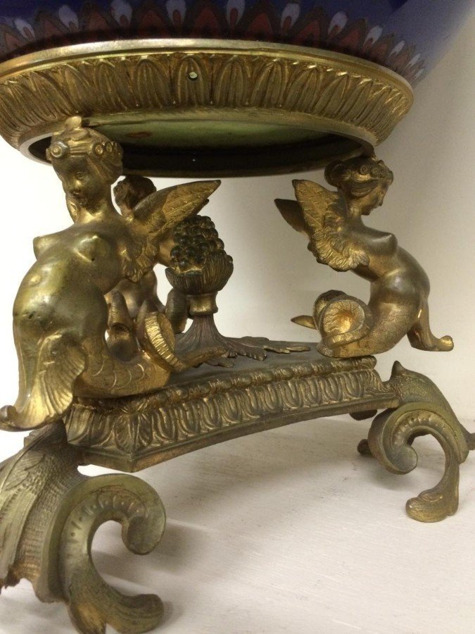 Grande Cashe-pot , Jardinière En émaille Cloisonné / Bronze 19ème.-photo-4