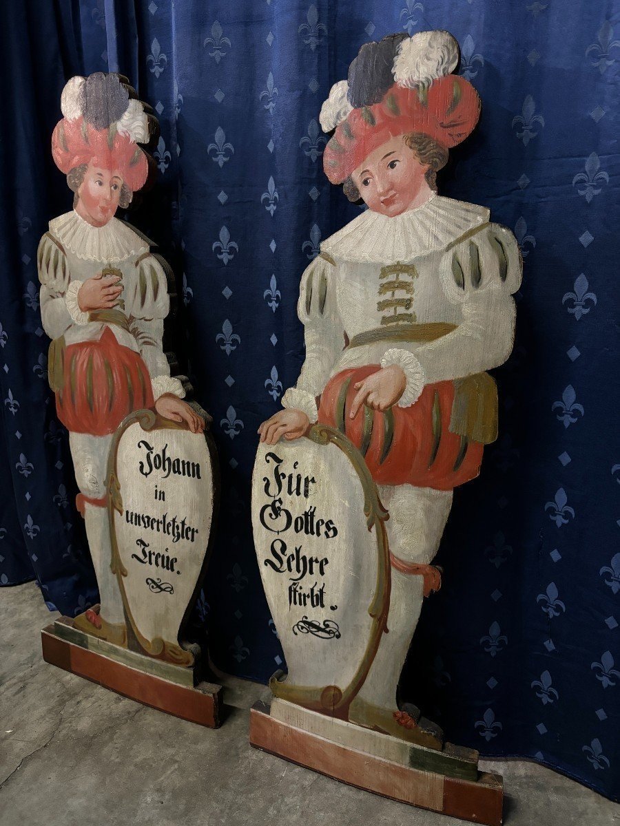 Paire De Gardiens De Chémineé En Bois Peint, 18ème Siècle.-photo-4