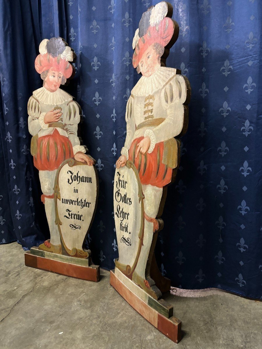 Paire De Gardiens De Chémineé En Bois Peint, 18ème Siècle.-photo-6