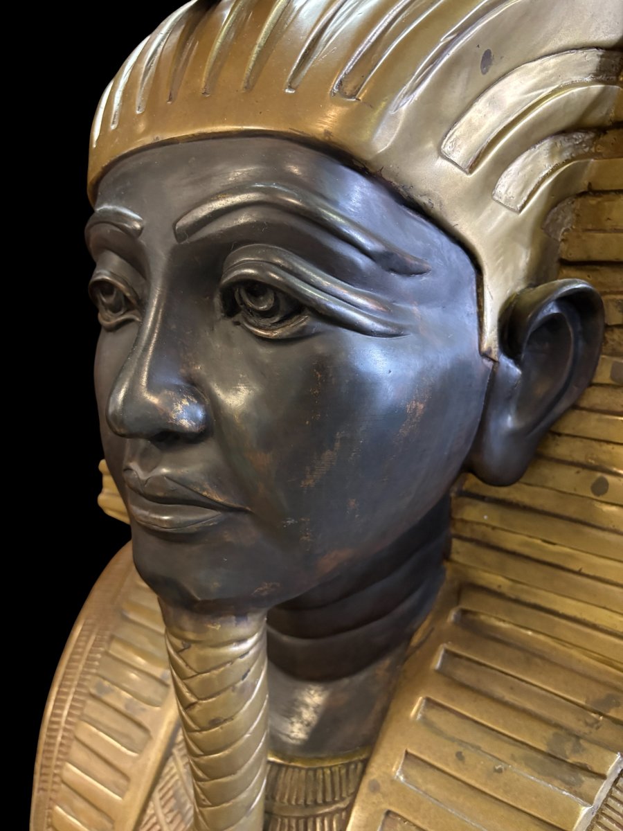 Large Bronze Bust Of Pharaoh "tutankhamun," 20th Century-photo-2