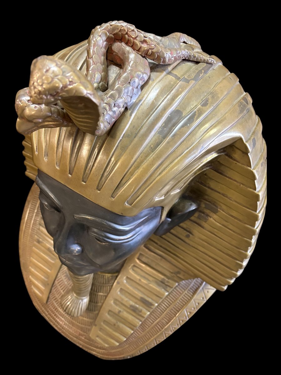 Large Bronze Bust Of Pharaoh "tutankhamun," 20th Century-photo-3