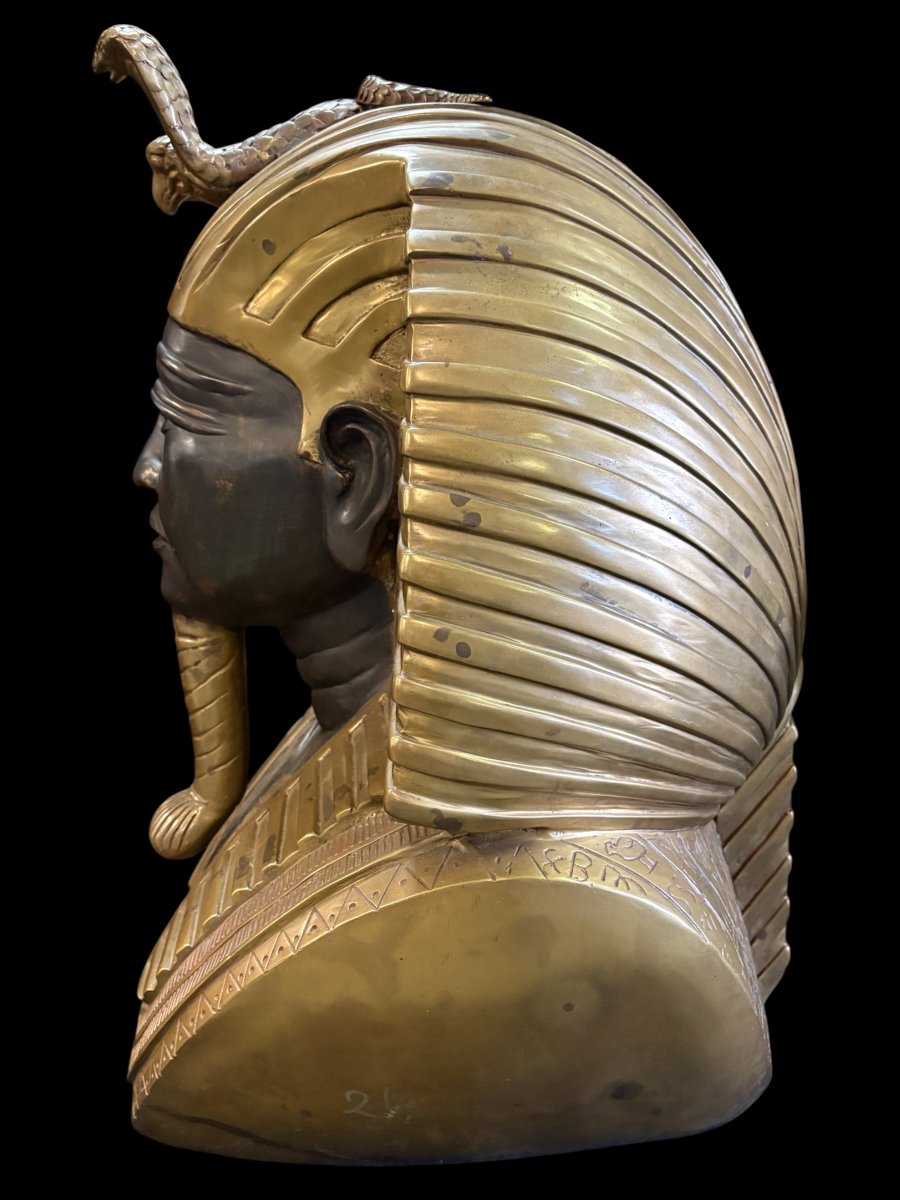 Large Bronze Bust Of Pharaoh "tutankhamun," 20th Century-photo-4