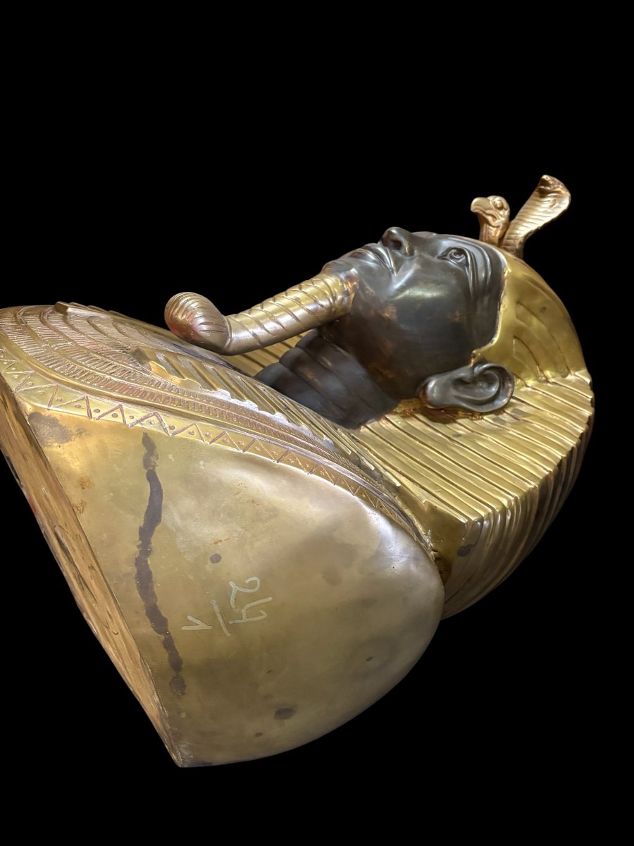 Large Bronze Bust Of Pharaoh "tutankhamun," 20th Century-photo-7