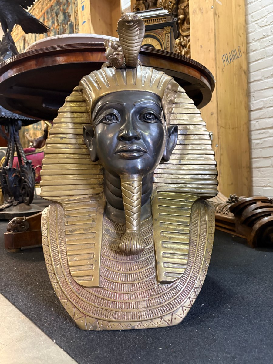 Large Bronze Bust Of Pharaoh "tutankhamun," 20th Century-photo-8