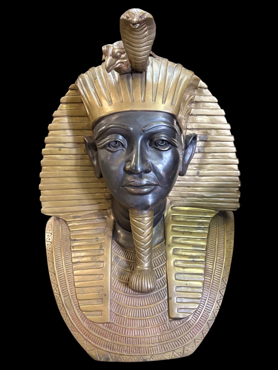 Large Bronze Bust Of Pharaoh "tutankhamun," 20th Century