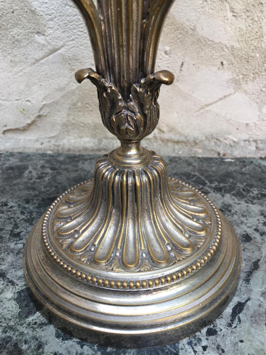 Paire De Candélabres Louis XVI En Bronze Argenté 19ème.-photo-5