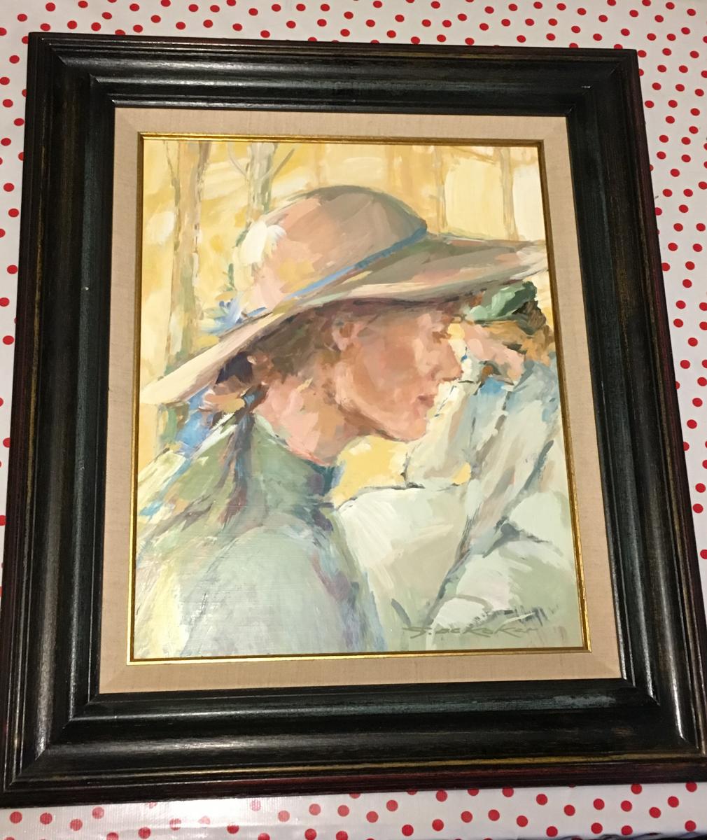 Colorful Painting "woman With Hat" 20thc.-photo-2