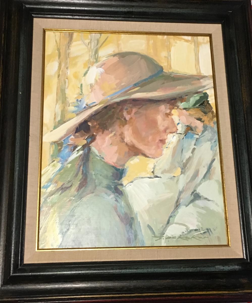 Colorful Painting "woman With Hat" 20thc.-photo-3