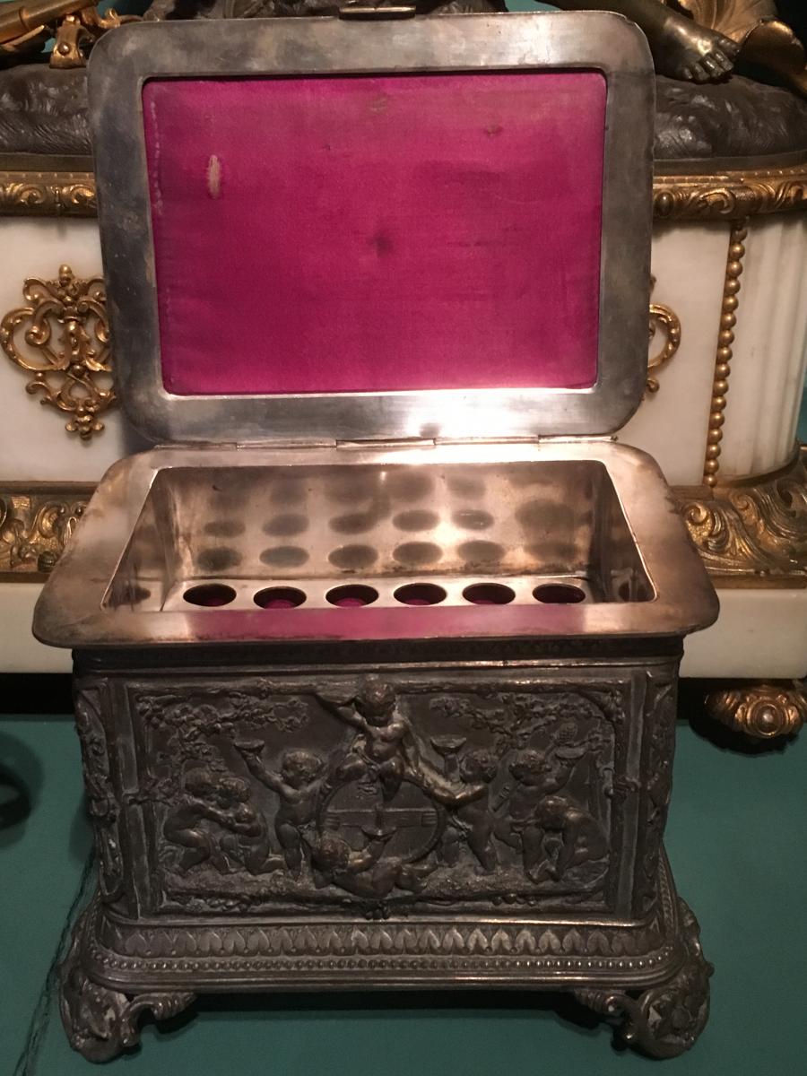 Box / Cigar Box In Silver Metal 19thc.-photo-4